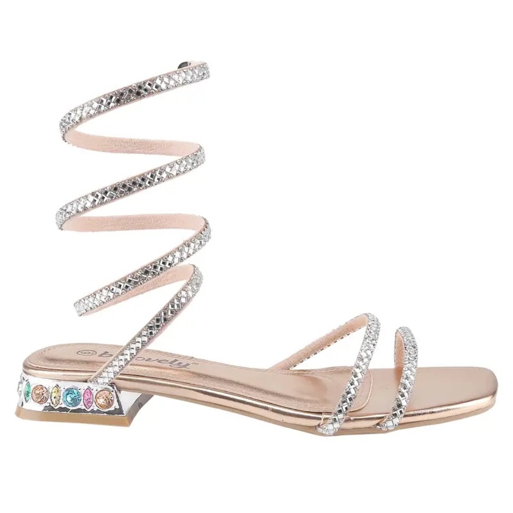 Gold Rhinestone Spiral Sandals